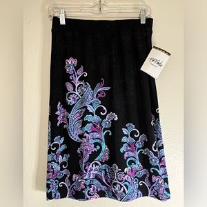 NWT Bob Mackie Wearable Art Skirt Black Floral Midi Size XS